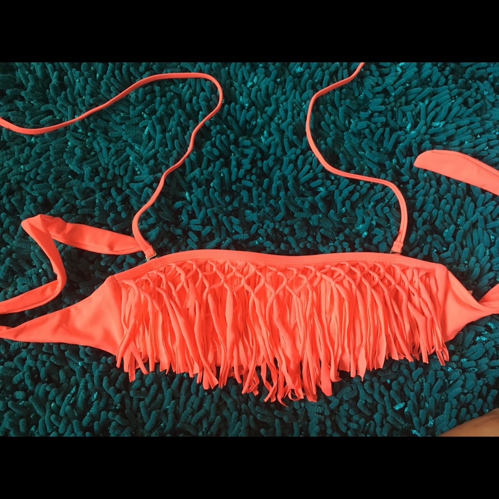 Bright Coral bandeau string bikini top